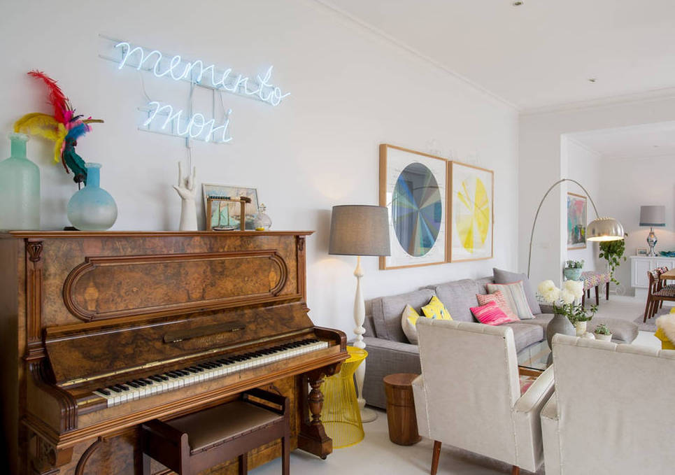 eclectic location with colour pops and piano