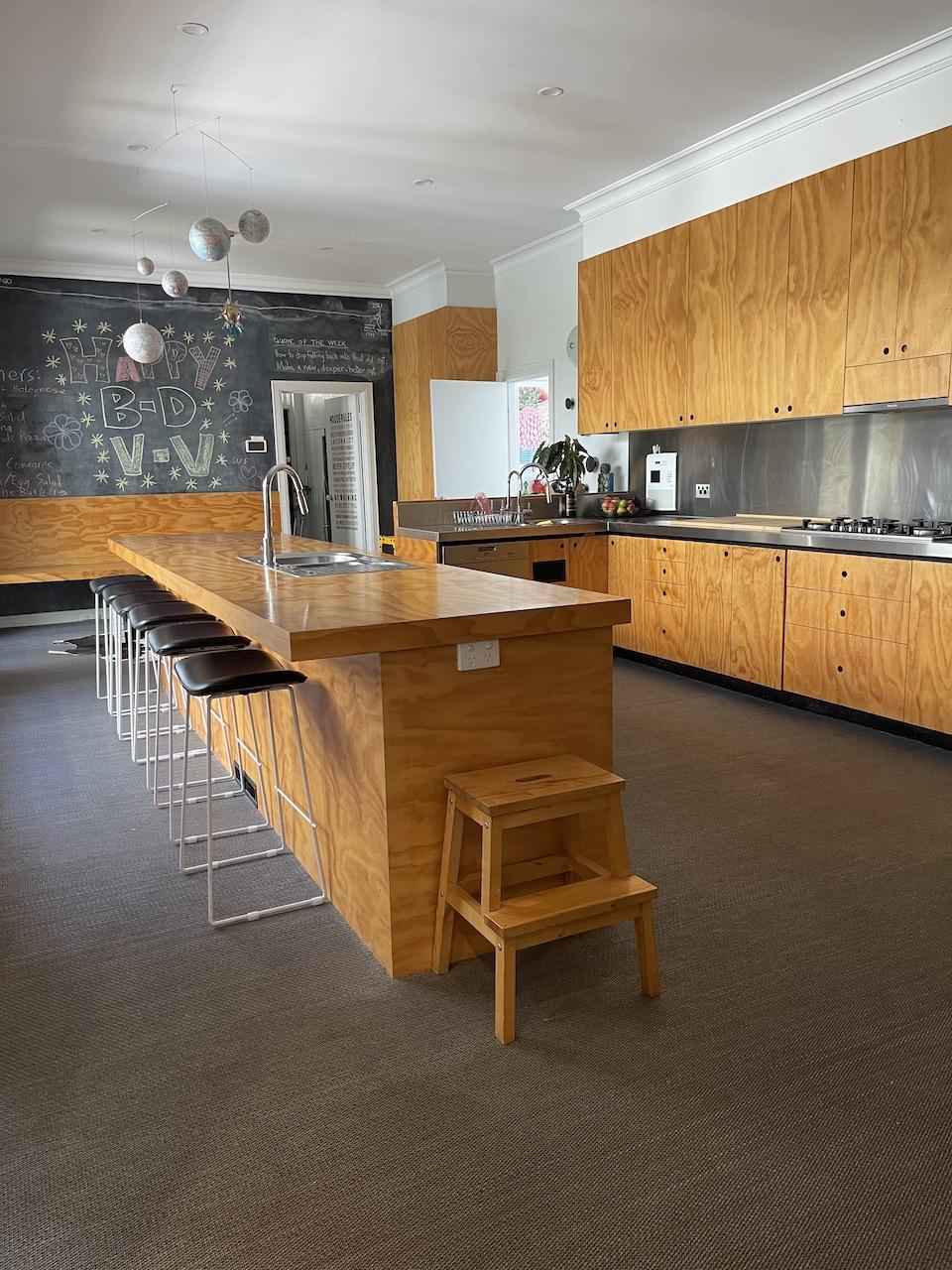 wooden kitchen with chalkboard for photoshoots and filming in Melbourne