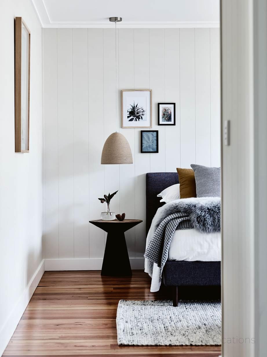 Shiplap walls in a bedroom for filming