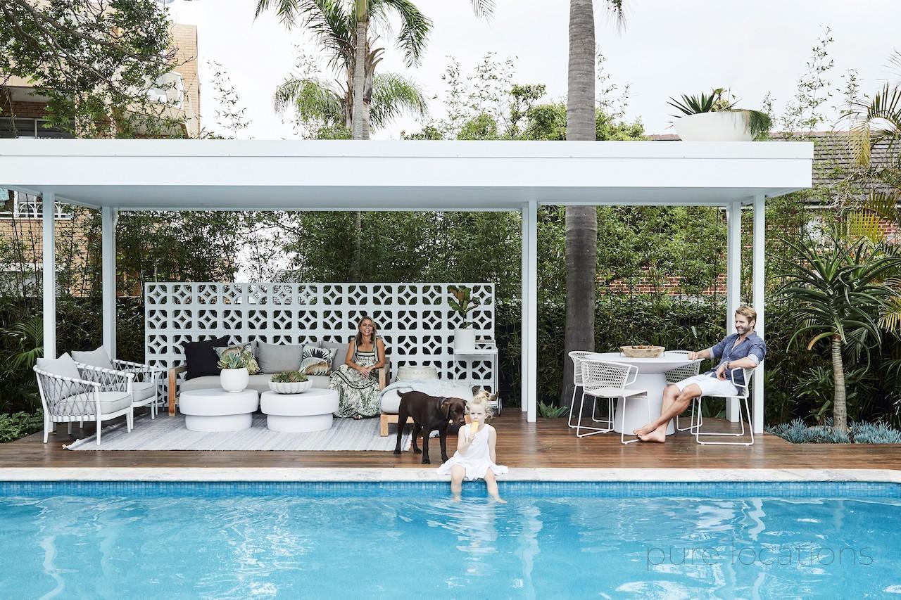 white breezeway blocks, pool cabana for photoshoots