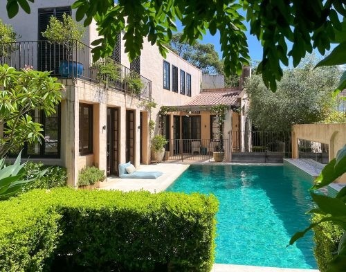 pool garage facade driveway