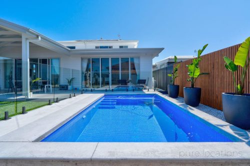 pool backyard garden established