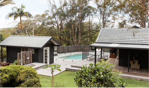 pool facade backyard driveway