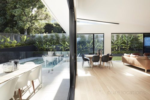 dining space backyard pool
