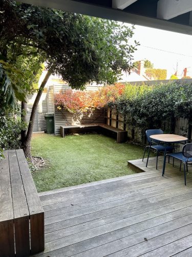 backyard pool garden established