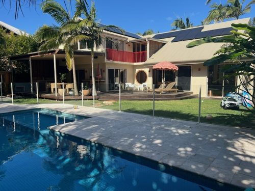 outdoor area facade pool driveway garage garden established