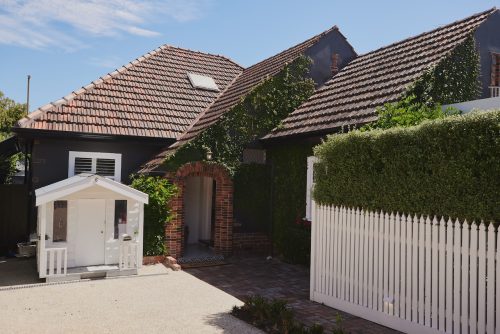 facade garage driveway garden established