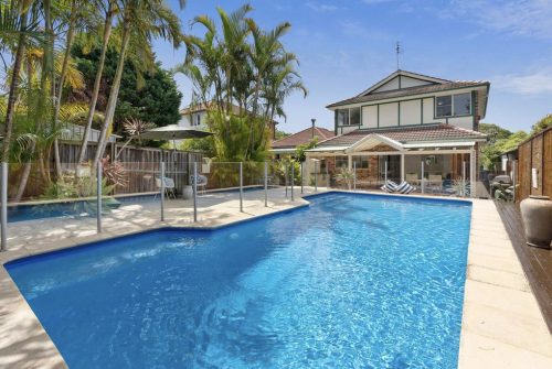 pool backyard garden established