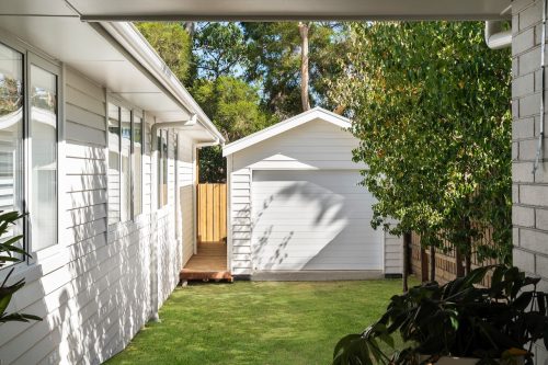 garage backyard garden established pool