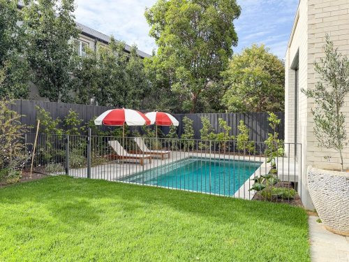 pool backyard garden established