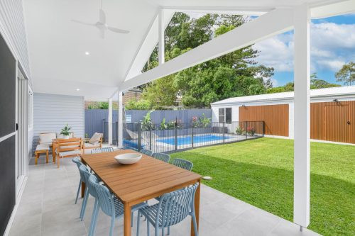 backyard garden established pool