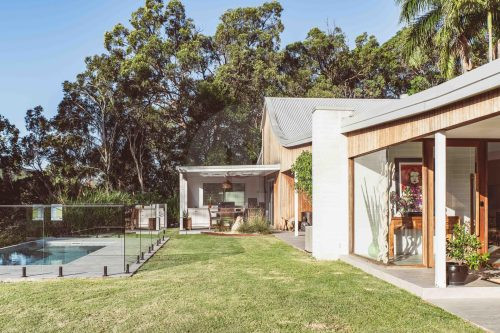 outdoor area pool backyard garden established