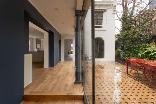 outdoor area facade driveway garage garden established pool backyard