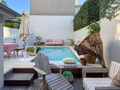 outdoor area pool backyard garden established
