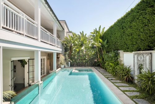 backyard garden established pool