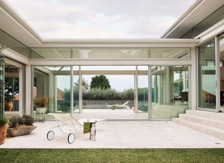outdoor area facade garage driveway backyard garden established pool