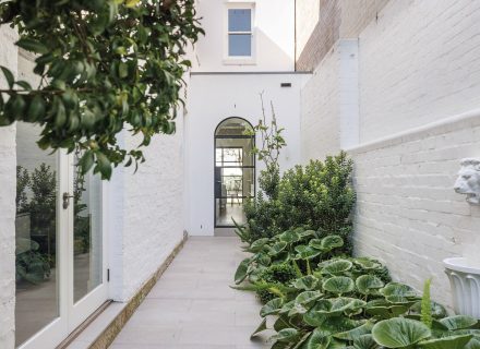 garden established facade garage driveway