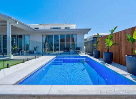 pool backyard garden established