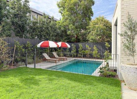 pool backyard garden established