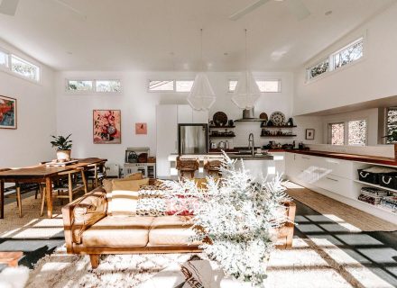 kitchen living room dining space