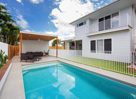 pool backyard garden established